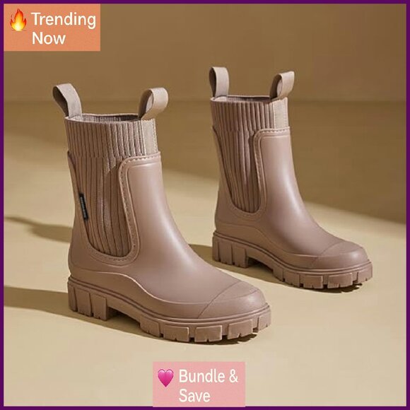 Women's Waterproof Lug Sole Chelsea Boots Platform Chunky Heel Non-Slip - Picture 6 of 7